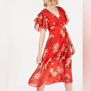 Vince Camuto dress red ruffle‎ sleeve floral 16